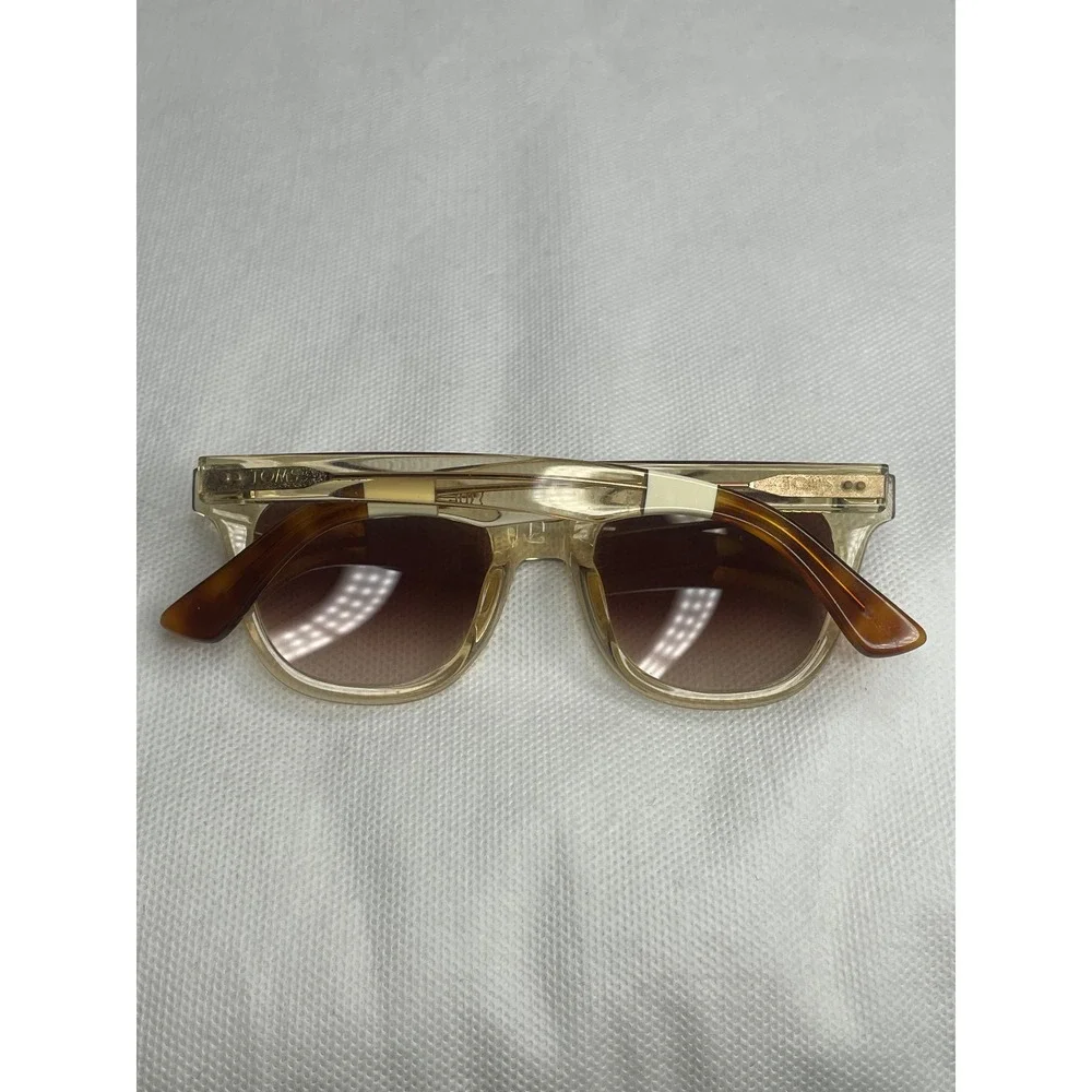 Toms Memphis Sunglasses Clear Tan Acetate Frame Gold Gradient Lenses 49[]20-143